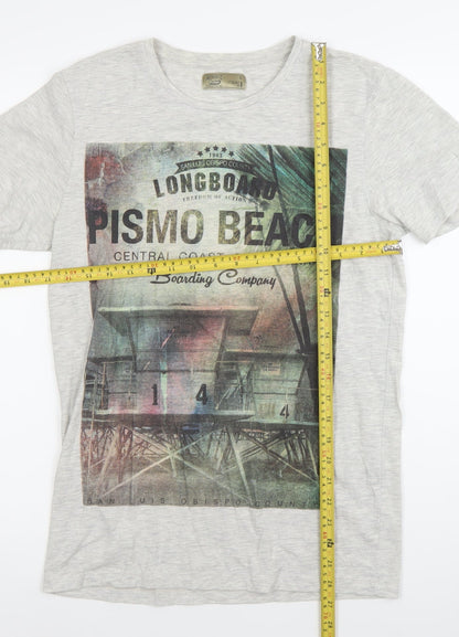 Next Men’s Grey Graphic Print Beach T-Shirt Size S Cotton Crew Neck