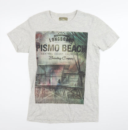Next Men’s Grey Graphic Print Beach T-Shirt Size S Cotton Crew Neck