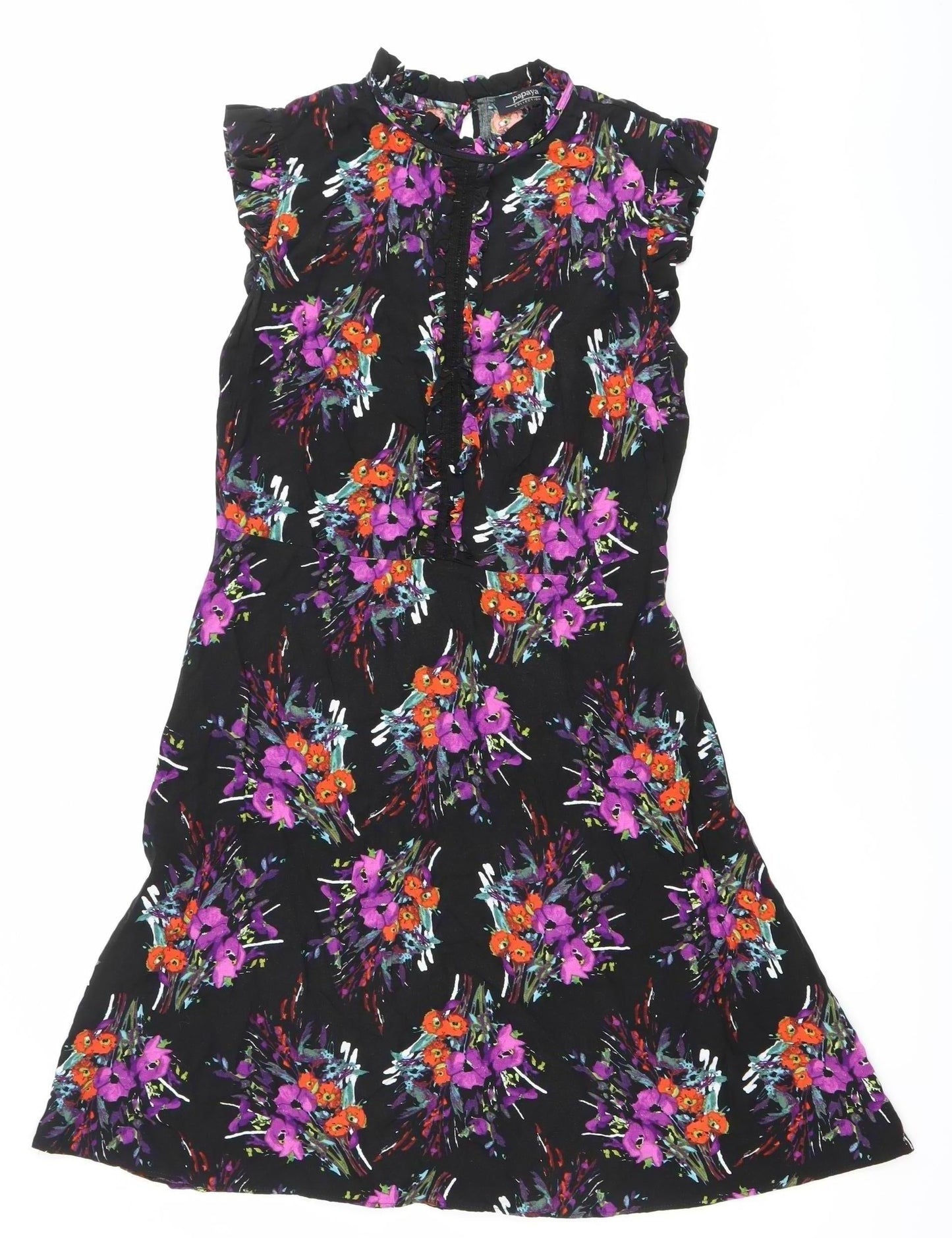Papaya Women’s Black Floral A-Line Knee Length Dress Size 12