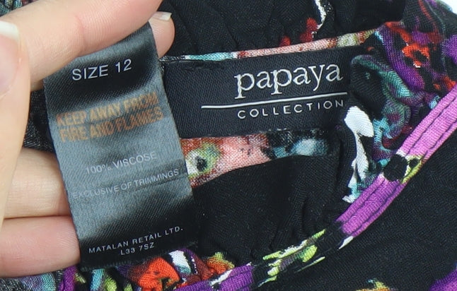 Papaya Women’s Black Floral A-Line Knee Length Dress Size 12