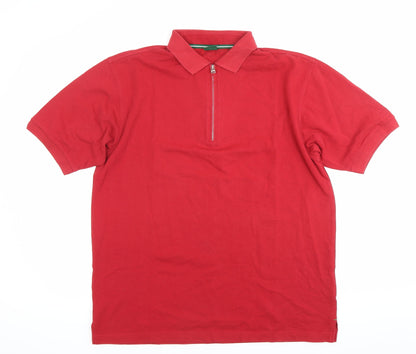 Hugo Boss Men’s Red Polo Shirt XL Cotton 1/4 Zip Short Sleeve