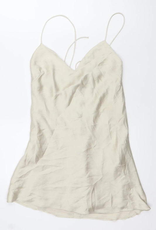 Zara Women Beige M Slip Dress Sleeveless V-Neck Summer