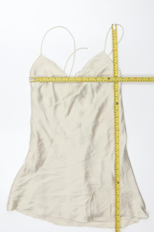 Zara Women Beige M Slip Dress Sleeveless V-Neck Summer