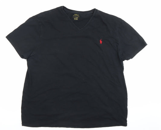 Ralph Lauren Men’s Black V-Neck Cotton T-Shirt Size L Regular Fit