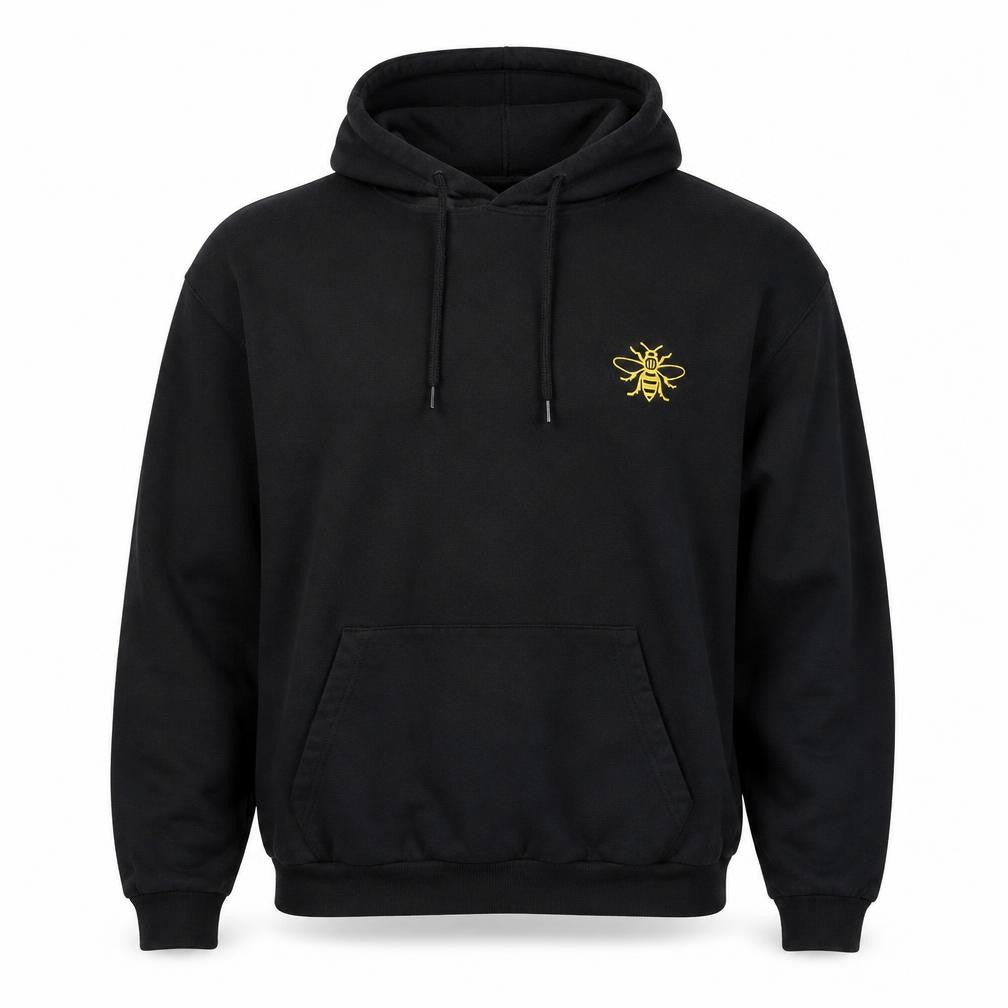 Printopolis Men’s Black XL Pullover Hoodie Bee Graphic Nature Logo