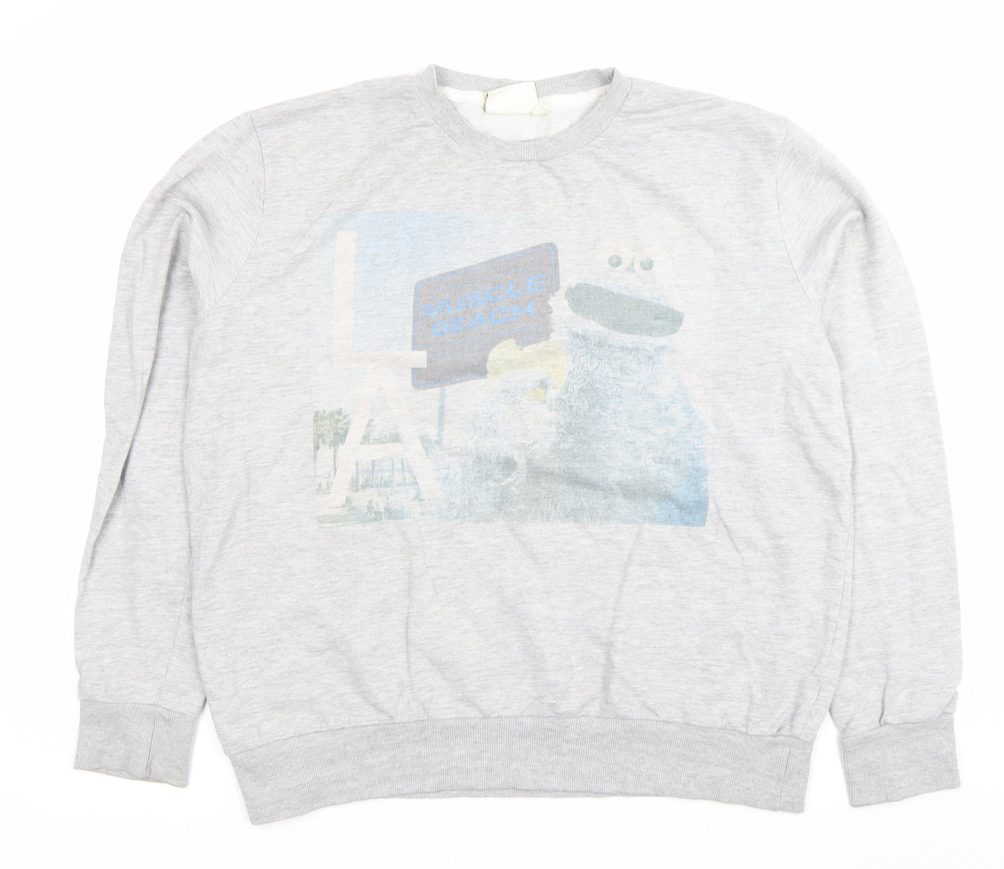Sesame Street Men’s Grey 2XL Pullover Sweatshirt Cookie Monster