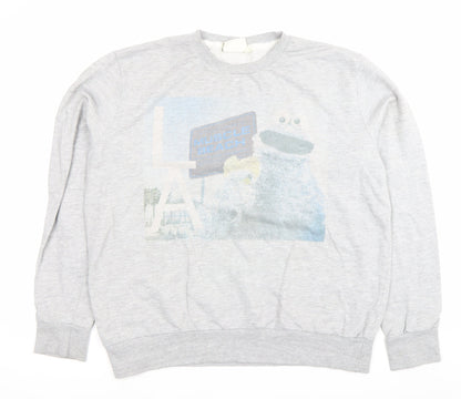 Sesame Street Men’s Grey 2XL Pullover Sweatshirt Cookie Monster