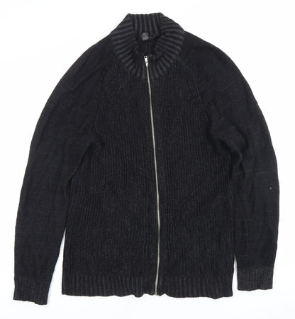 Porter + Ash Men’s Black Cotton Full Zip Jumper Size M High Neck