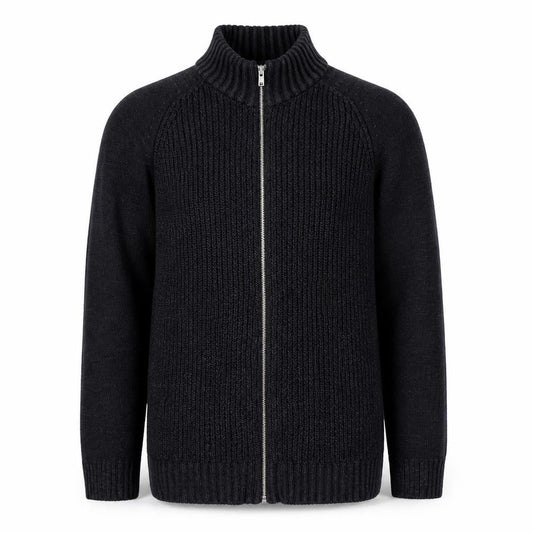 Porter + Ash Men’s Black Cotton Full Zip Jumper Size M High Neck