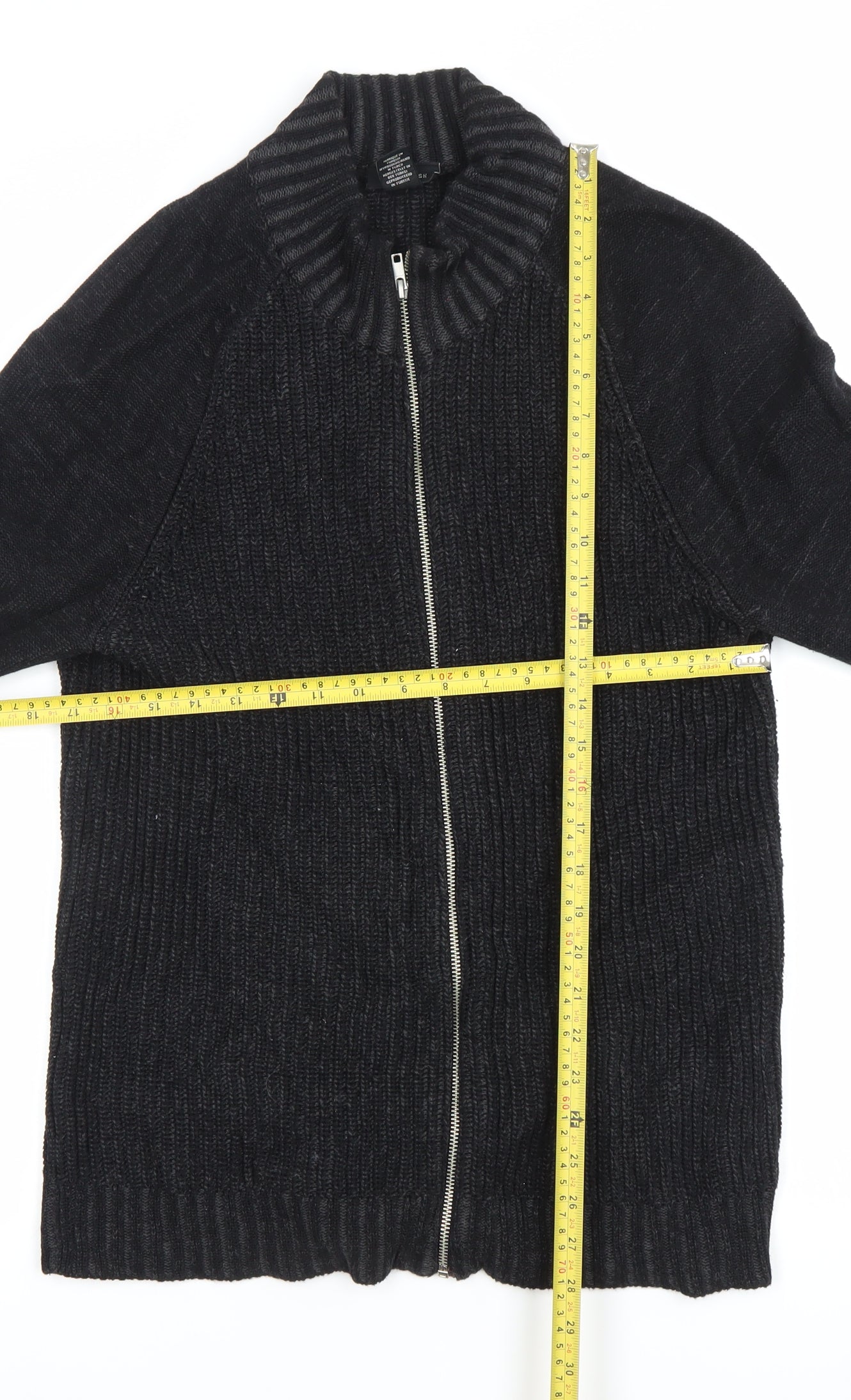 Porter + Ash Men’s Black Cotton Full Zip Jumper Size M High Neck