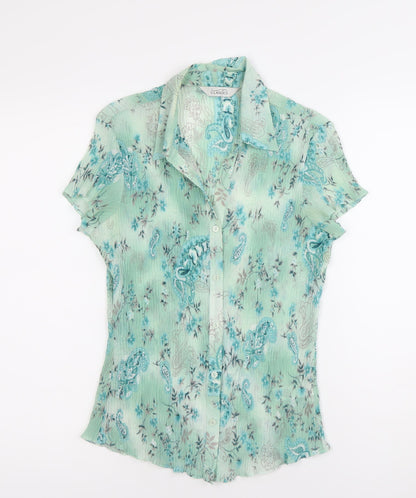 Classics Women’s Green Floral Paisley Button-Up Blouse Size 10