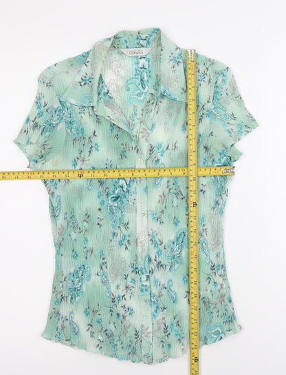 Classics Women’s Green Floral Paisley Button-Up Blouse Size 10