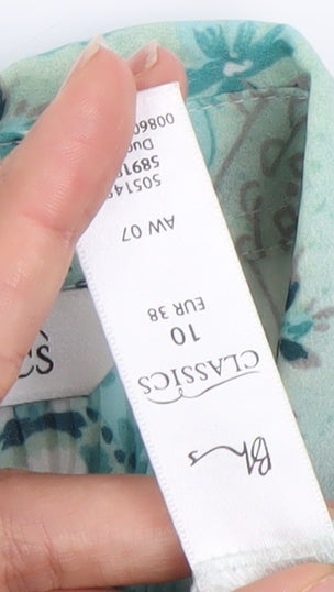 Classics Women’s Green Floral Paisley Button-Up Blouse Size 10