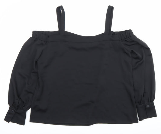 Womens UK Size 18 Warehouse Black Off the Shoulder Blouse