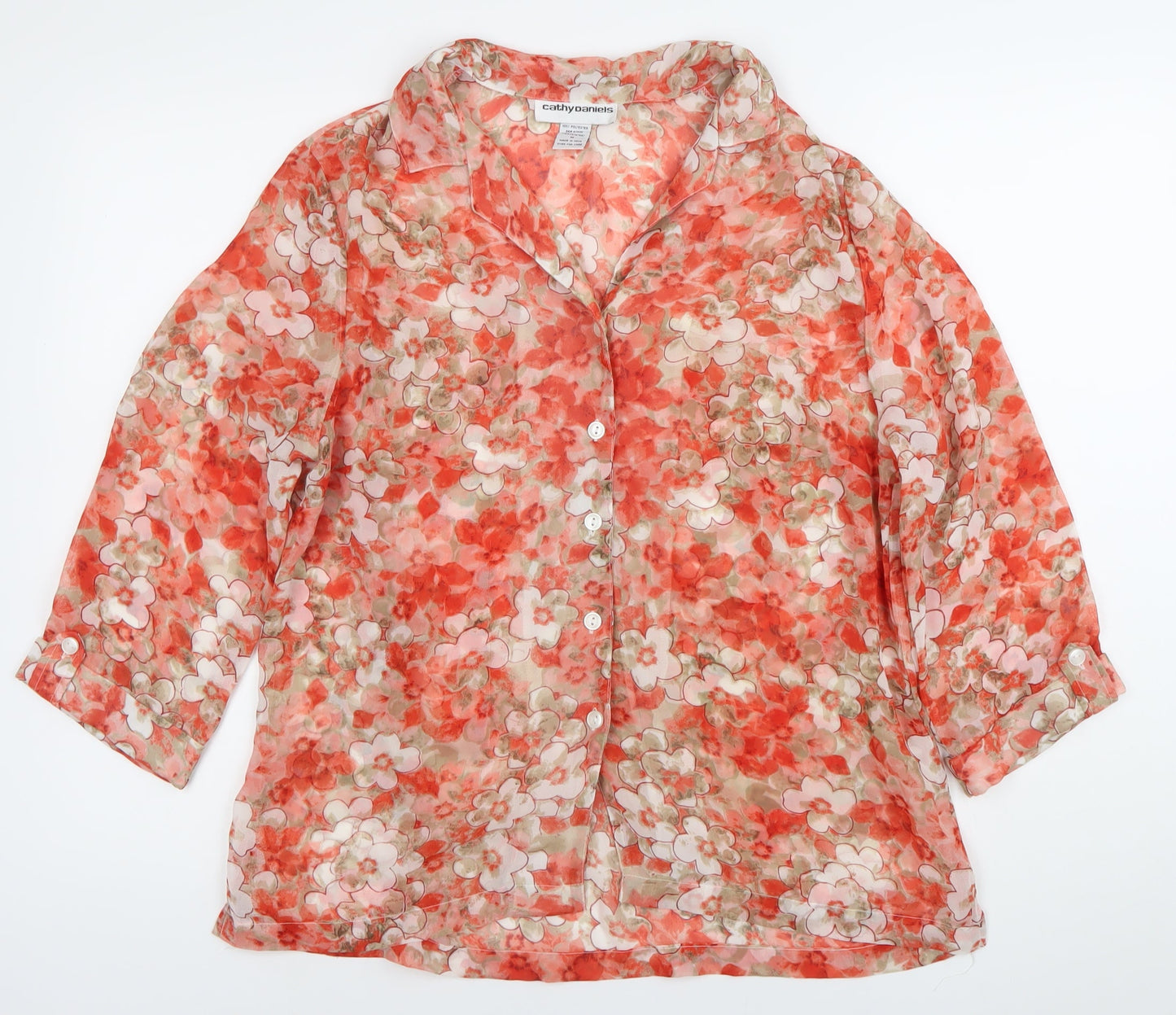 Cathy Daniels Womens Multicoloured Floral Blouse M Lightweight 3/4 Sleeve