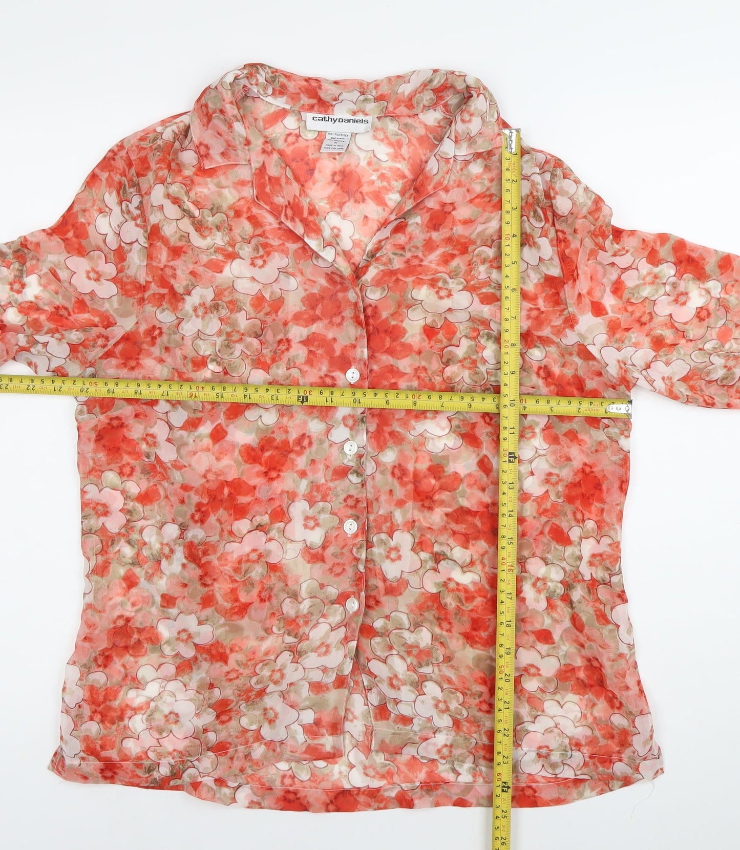 Cathy Daniels Womens Multicoloured Floral Blouse M Lightweight 3/4 Sleeve