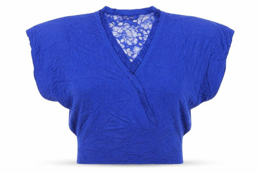 Oasis Women’s Blue Wrap Lace Accent Blouse Size S Viscose Knit