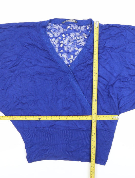Oasis Women’s Blue Wrap Lace Accent Blouse Size S Viscose Knit