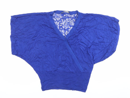 Oasis Women’s Blue Wrap Lace Accent Blouse Size S Viscose Knit