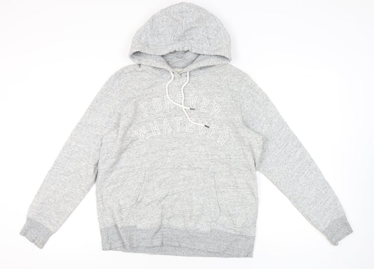 H&M Womens Grey Hoodie Sweatshirt L Graphic Print Pullover