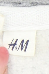 H&M Womens Grey Hoodie Sweatshirt L Graphic Print Pullover