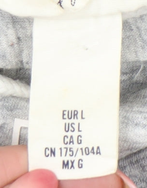 H&M Womens Grey Hoodie Sweatshirt L Graphic Print Pullover