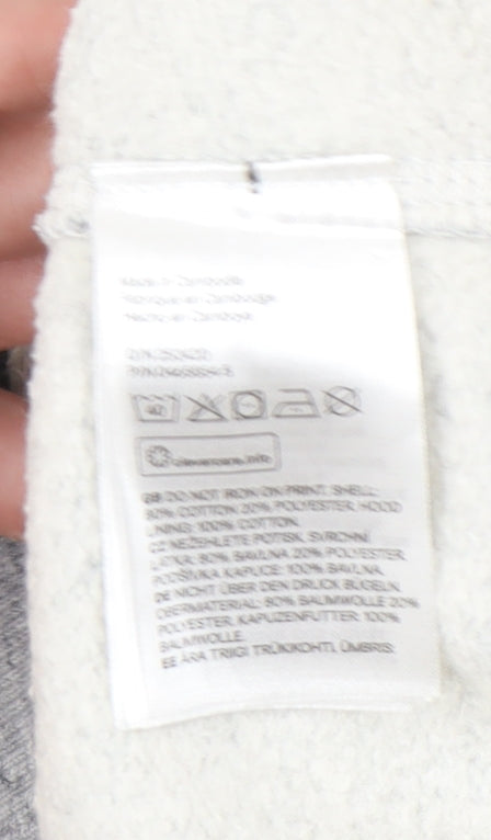 H&M Womens Grey Hoodie Sweatshirt L Graphic Print Pullover