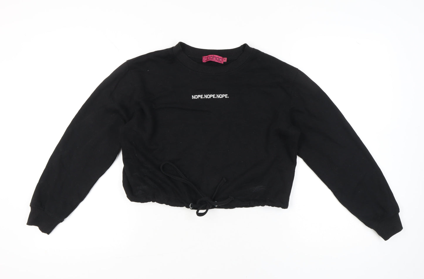 Boohoo Women Black S Pullover Sweatshirt Drawstring Crop Casual