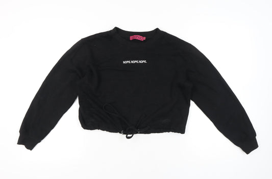 Boohoo Women Black S Pullover Sweatshirt Drawstring Crop Casual