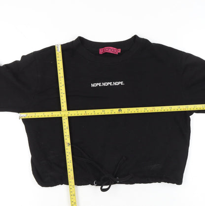 Boohoo Women Black S Pullover Sweatshirt Drawstring Crop Casual