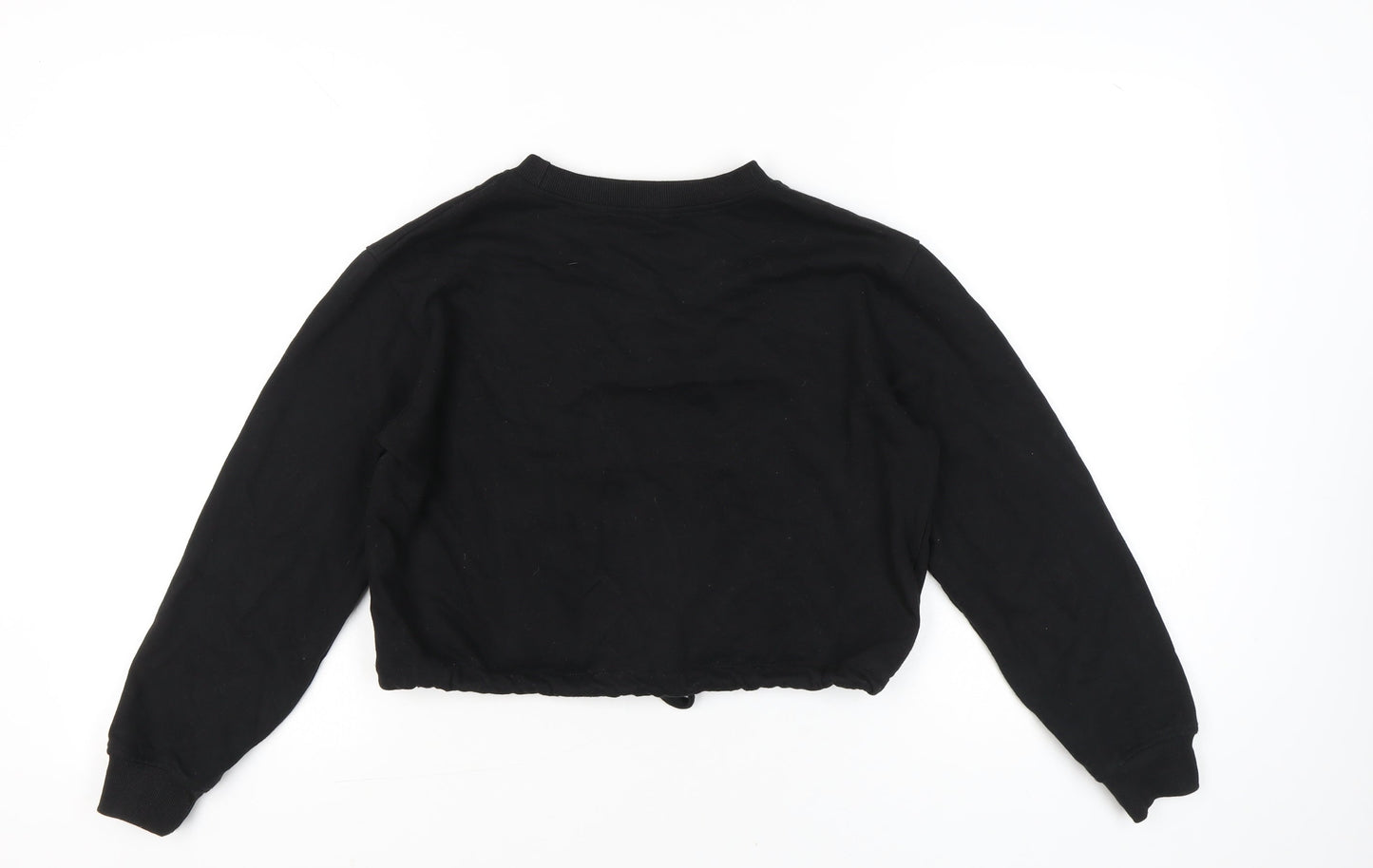 Boohoo Women Black S Pullover Sweatshirt Drawstring Crop Casual