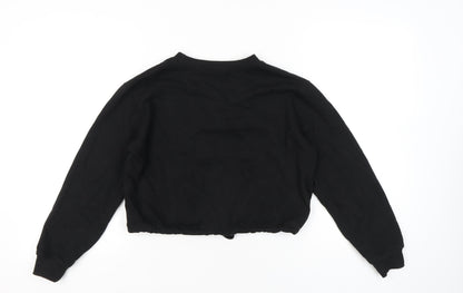 Boohoo Women Black S Pullover Sweatshirt Drawstring Crop Casual