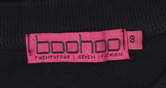 Boohoo Women Black S Pullover Sweatshirt Drawstring Crop Casual