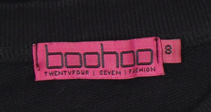 Boohoo Women Black S Pullover Sweatshirt Drawstring Crop Casual