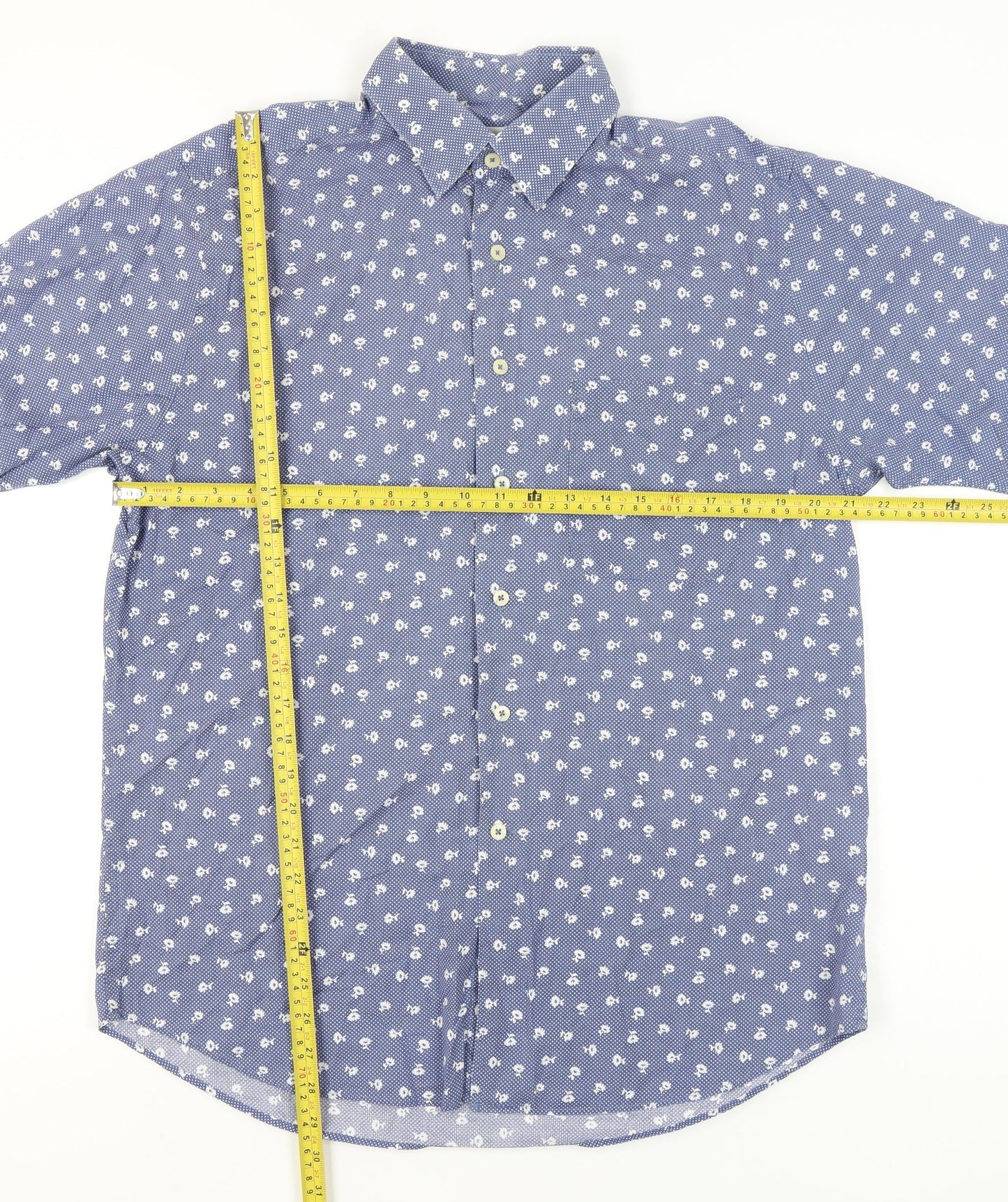Laine Taylor Men's Blue Floral Short Sleeve Cotton Button-Up Shirt M