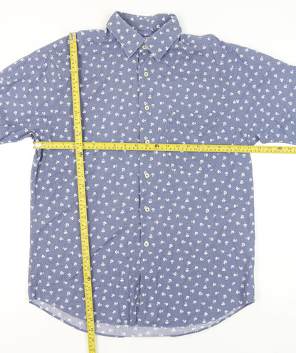 Laine Taylor Men's Blue Floral Short Sleeve Cotton Button-Up Shirt M