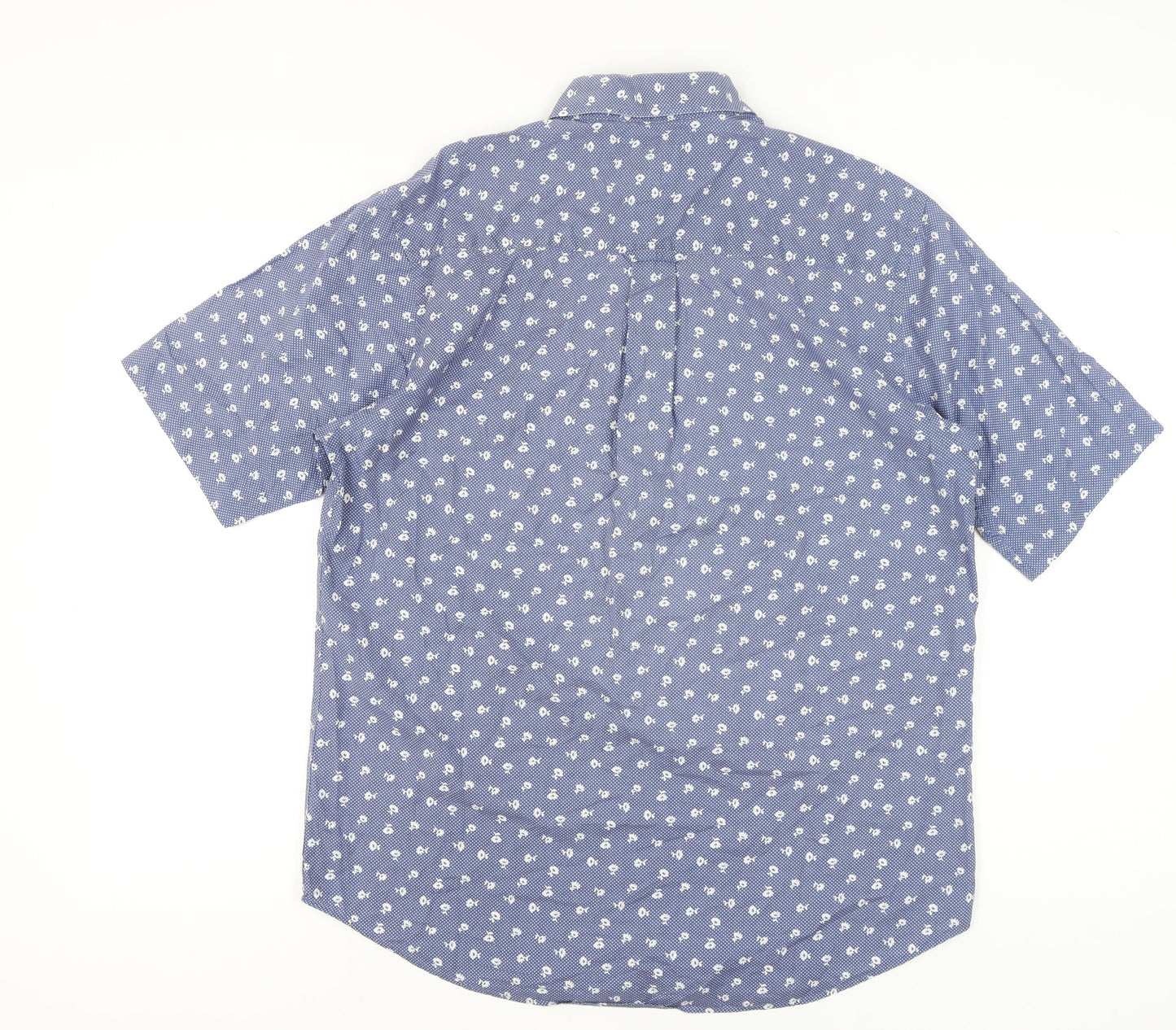 Laine Taylor Men's Blue Floral Short Sleeve Cotton Button-Up Shirt M