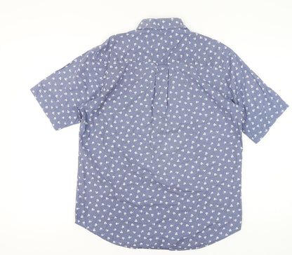 Laine Taylor Men's Blue Floral Short Sleeve Cotton Button-Up Shirt M