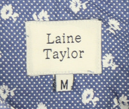 Laine Taylor Men's Blue Floral Short Sleeve Cotton Button-Up Shirt M