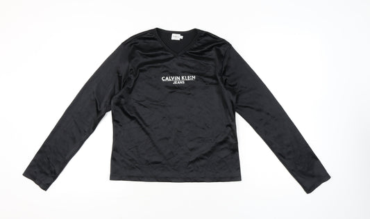 Calvin Klein Women’s Black Long Sleeve V-Neck T-Shirt L