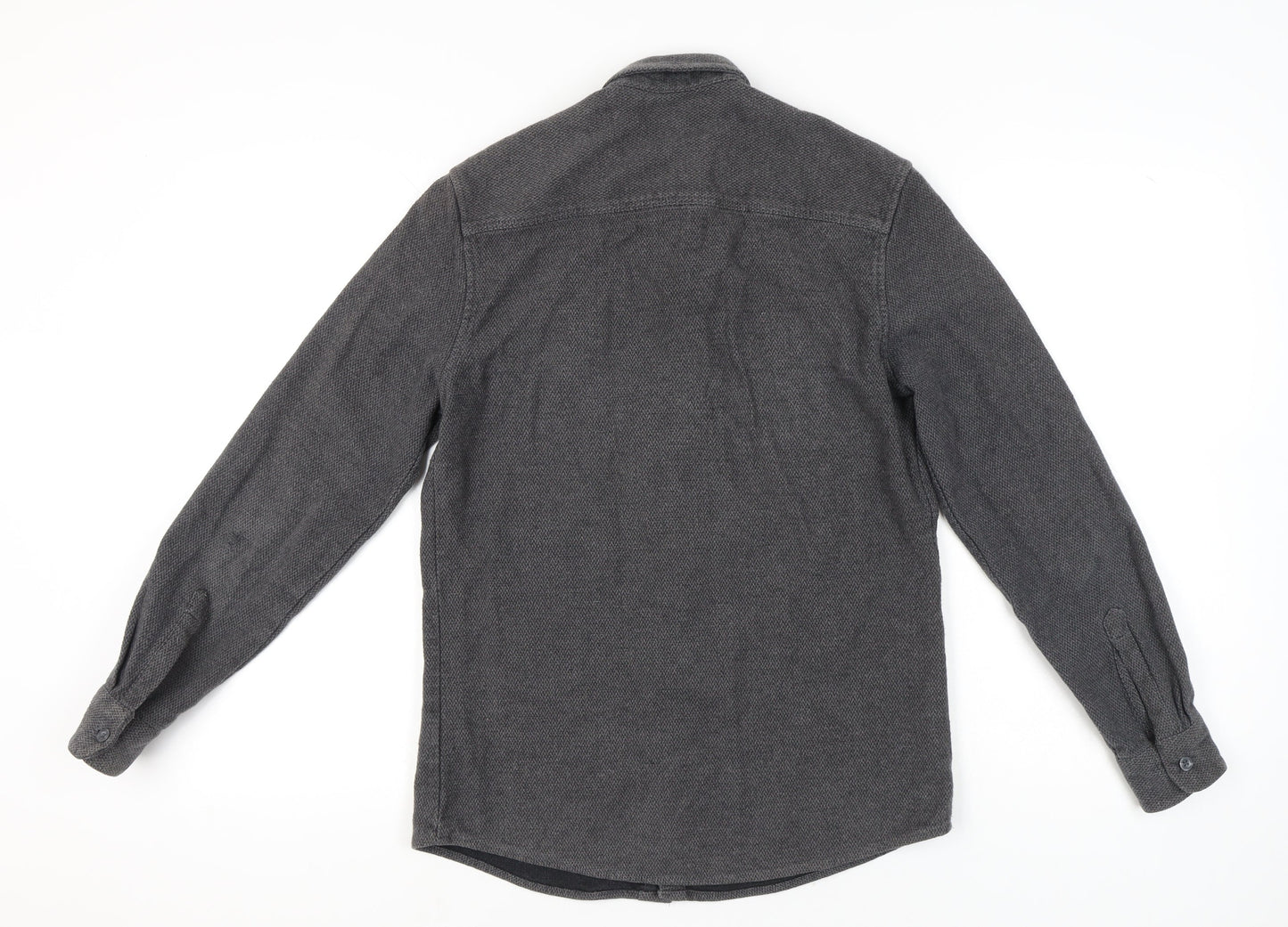 Topman Men's Grey Cotton Herringbone Button-Up Shirt S