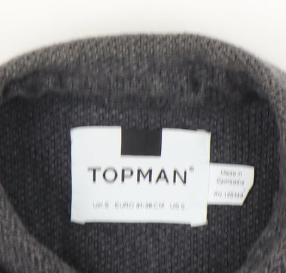 Topman Men's Grey Cotton Herringbone Button-Up Shirt S