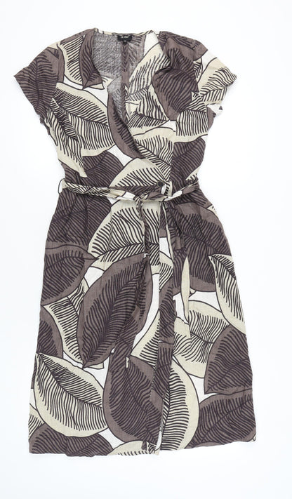 Hobbs Womens Brown Beige Linen Wrap Dress Size 10 Knee Length