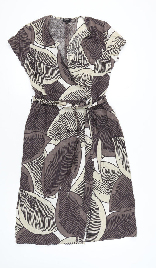 Hobbs Womens Brown Beige Linen Wrap Dress Size 10 Knee Length
