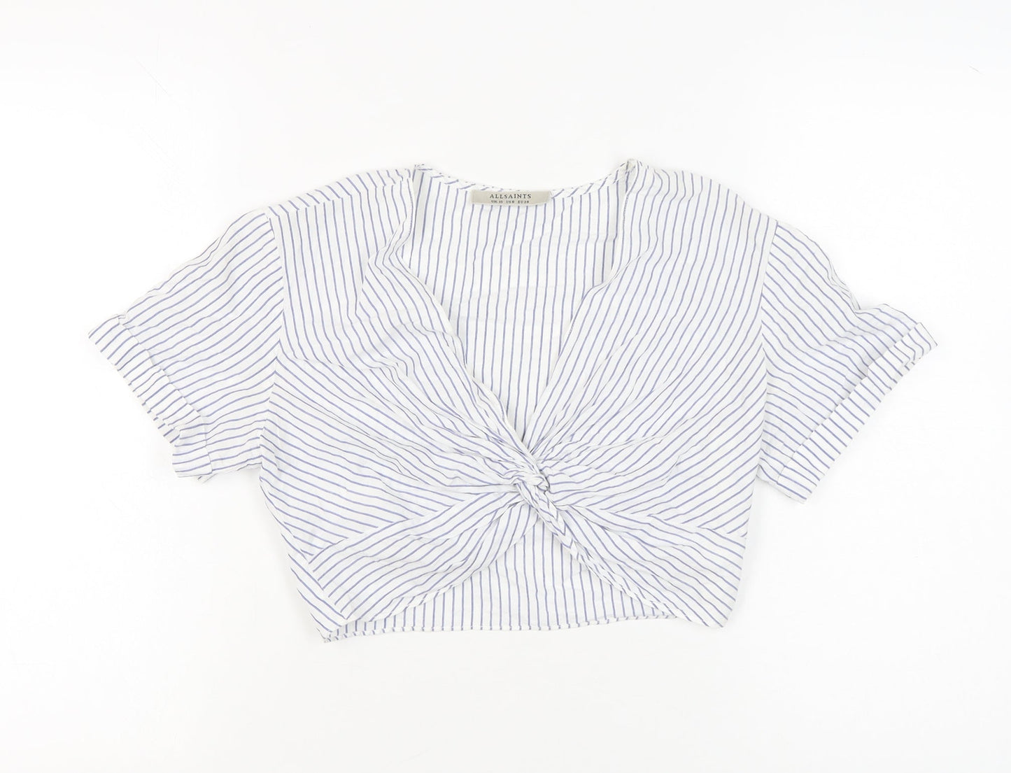 AllSaints Women White Striped Cotton Cropped Blouse Top UK 10