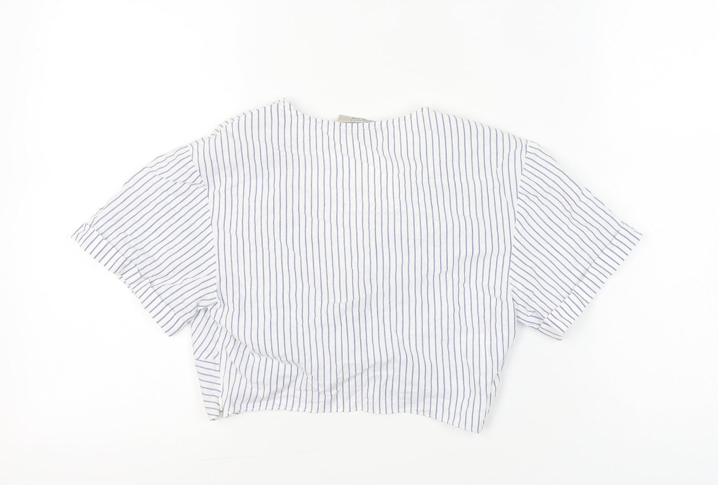AllSaints Women White Striped Cotton Cropped Blouse Top UK 10