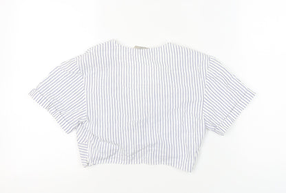 AllSaints Women White Striped Cotton Cropped Blouse Top UK 10