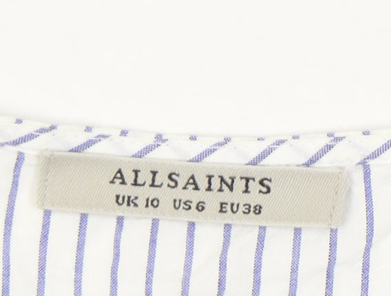 AllSaints Women White Striped Cotton Cropped Blouse Top UK 10
