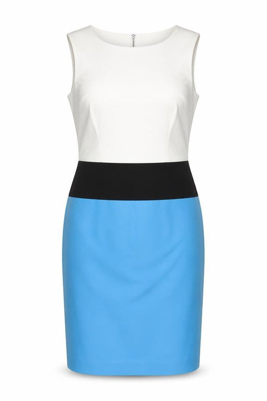 Orsay Womens White Black Blue Colourblock Sheath Dress Size 14