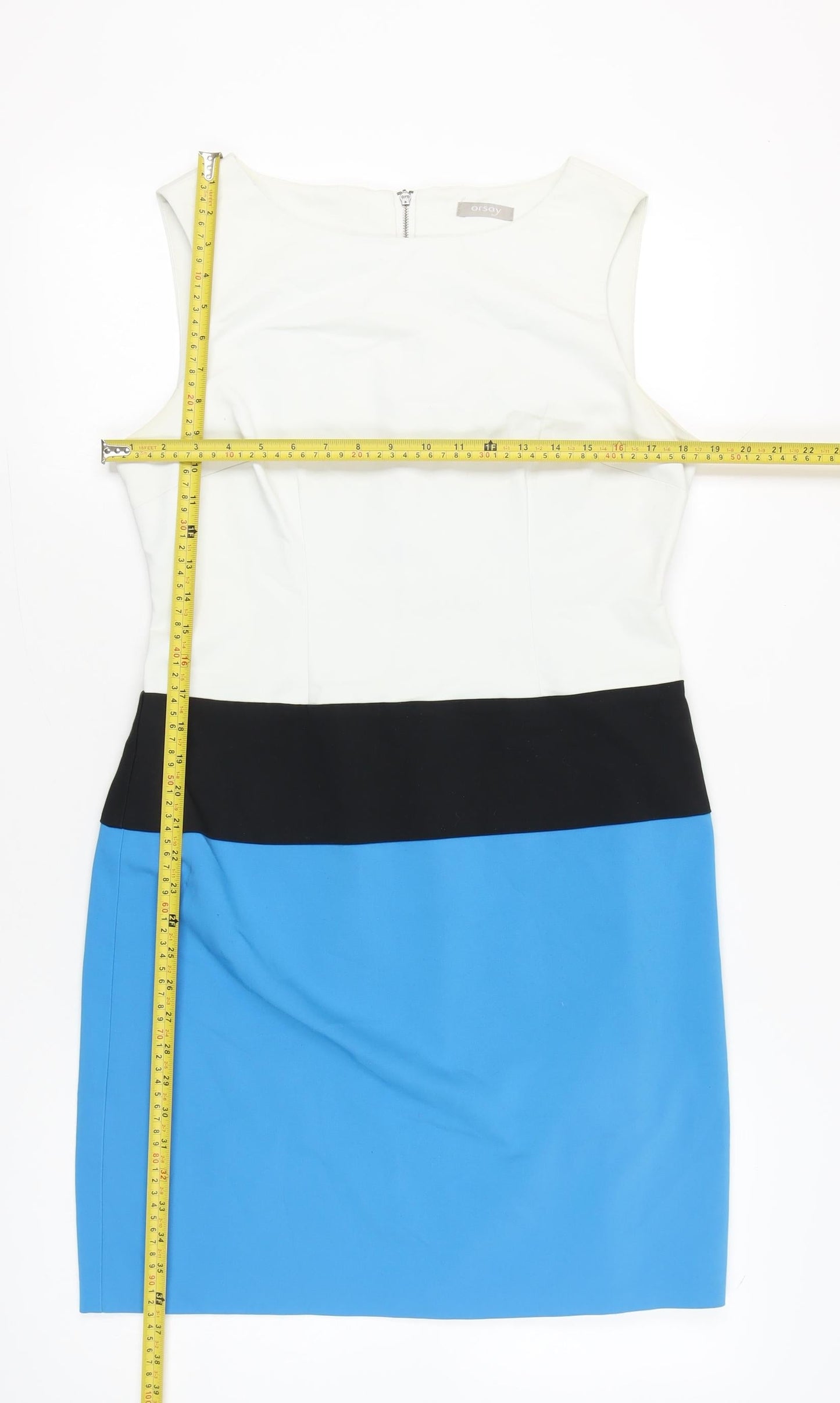 Orsay Womens White Black Blue Colourblock Sheath Dress Size 14
